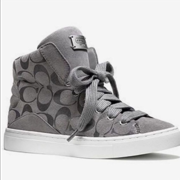 Coach Renee grey signature suede hightop sneakers shoes - Picture 1 of 11